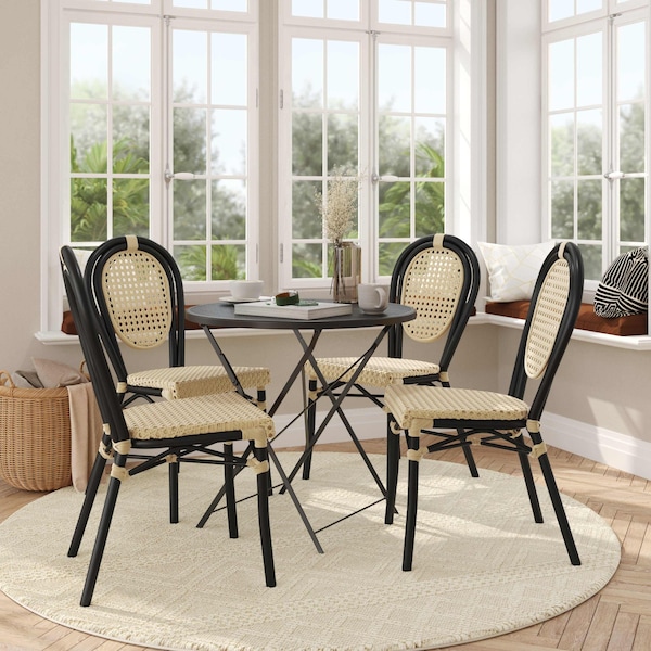 Flash Furniture Cannes Thonet French Bistro Stacking Chair, Natural PE Cane Rattan and Black Aluminum Frame, 4PK 4-SDA-AD642110-1-NAT-BK-GG - main